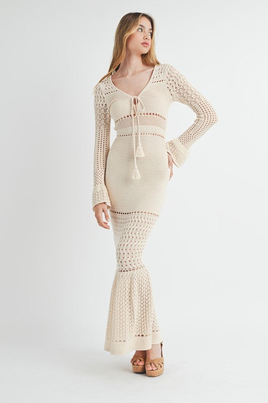 Ticket To Paradise Cream Crochet Maxi Dress