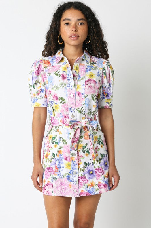 See You At Brunch Floral Denim Mini Dress