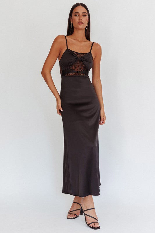 Back To Black Lace Satin Maxi Dress