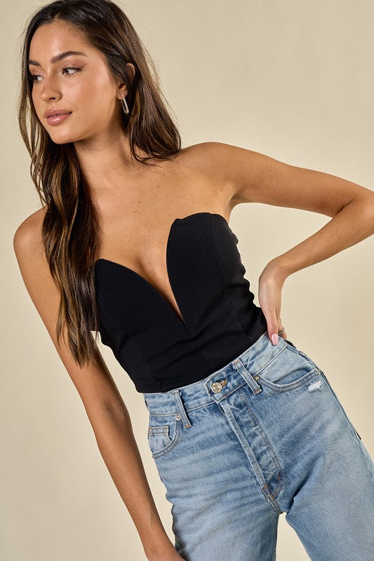 Babe Alert Black Notched Bodysuit