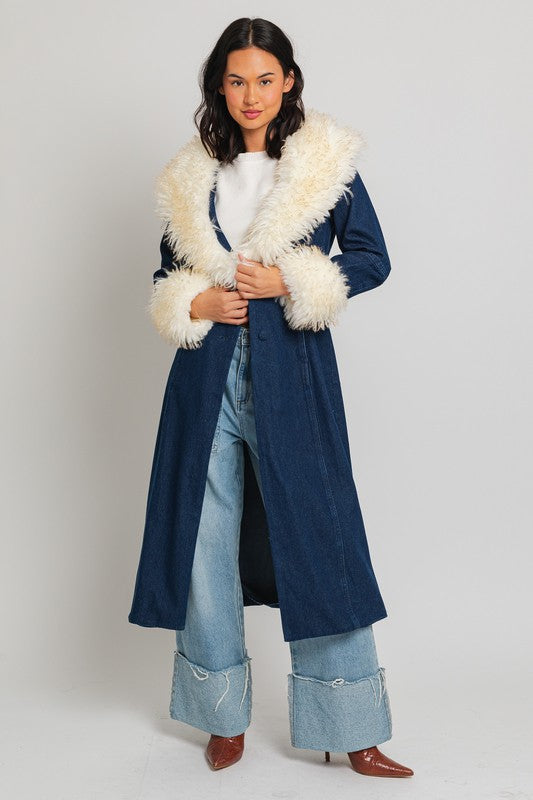 Don't Look Back Faux Fur Pennylane Denim Coat