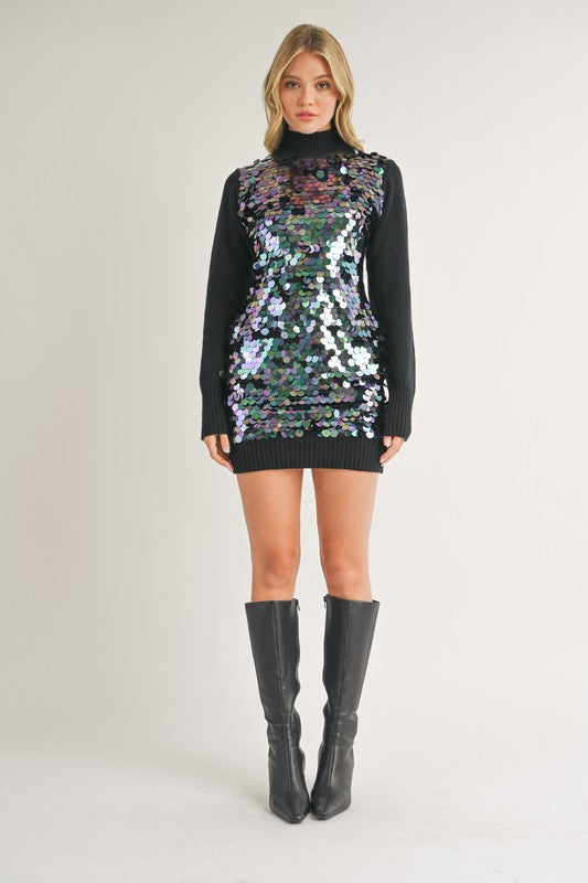 Hits The Spot Iridescent Sequin Sweater Dress