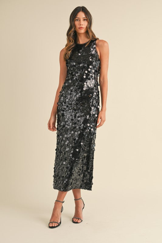 Here For The Thrill Black Sequin Midi Dress