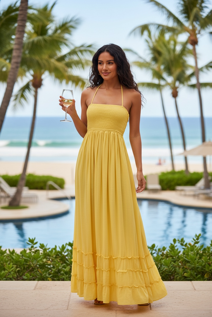 Punta Mita Smocked Yellow Maxi Dress