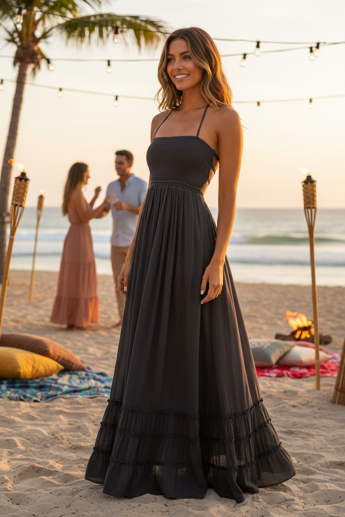 Punta Mita Smocked Black Maxi Dress