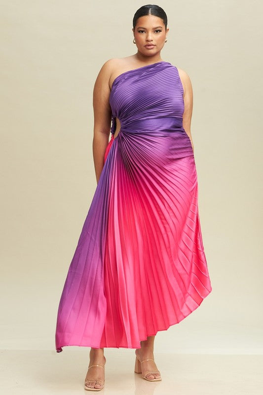 There's No Looking Back Purple Ombre Pleated Plus Size Midi Dress