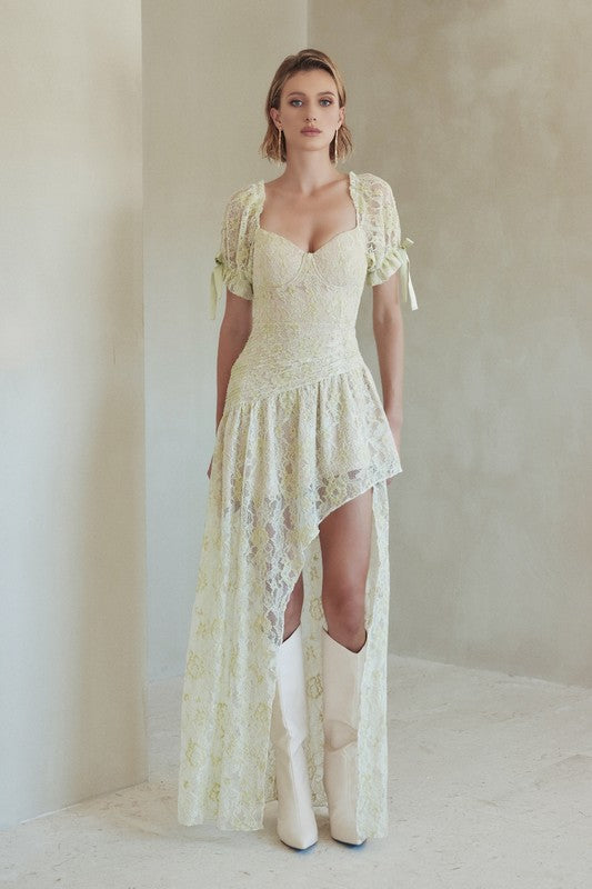 Winter Romance Lace Asymmetrical Maxi Dress