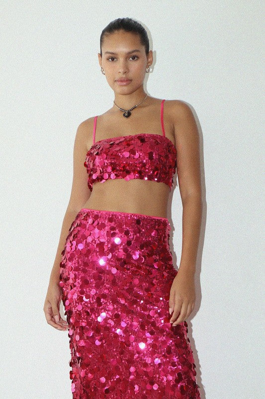 We Own The Night Hot Pink Sequin Crop Top