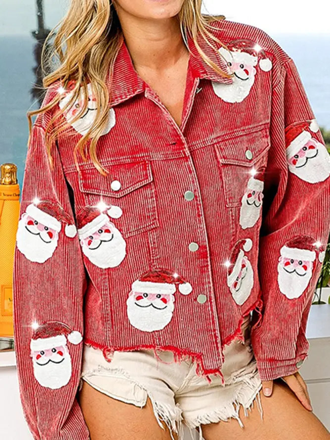 All I Want For Christmas Red Corduroy Santa Claus Jacket