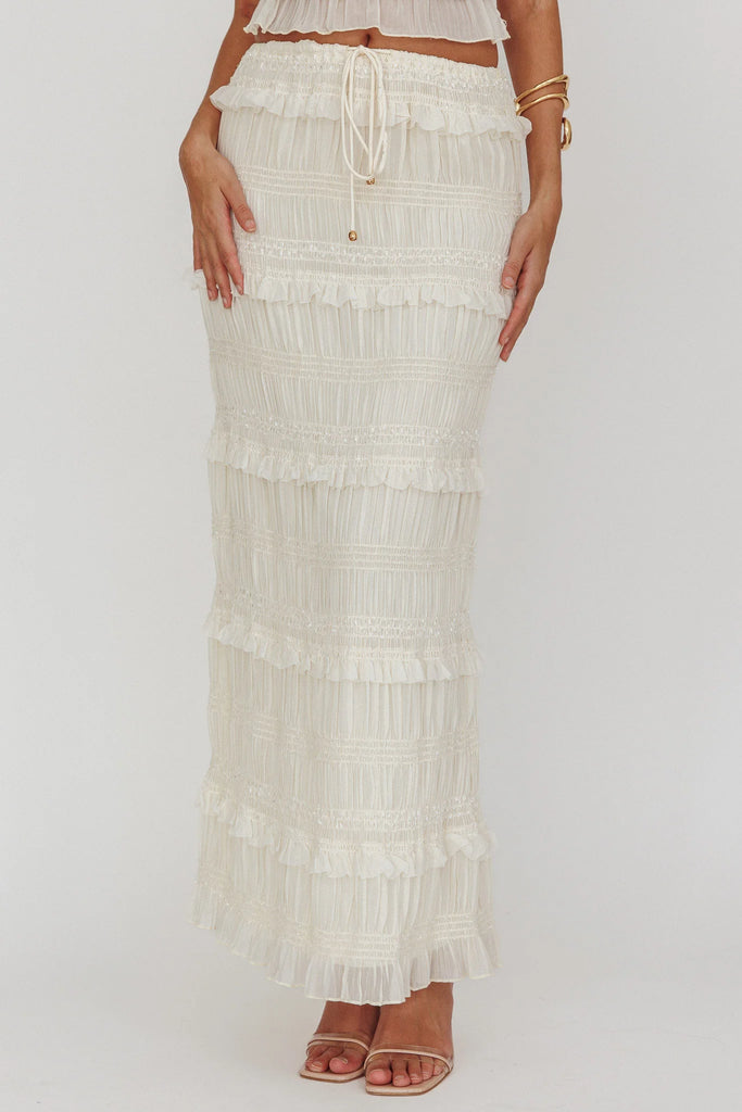 Grecian Goddess Shirred Sequin Maxi Skirt