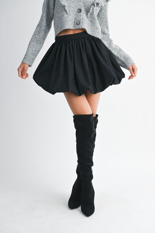 Afternoon Stroll Black Bubble Hem Mini Skirt
