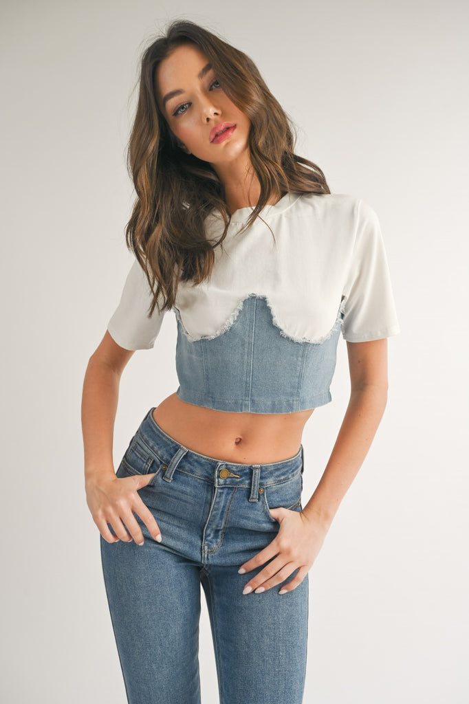 Don't Tell Me White Denim Corset Top