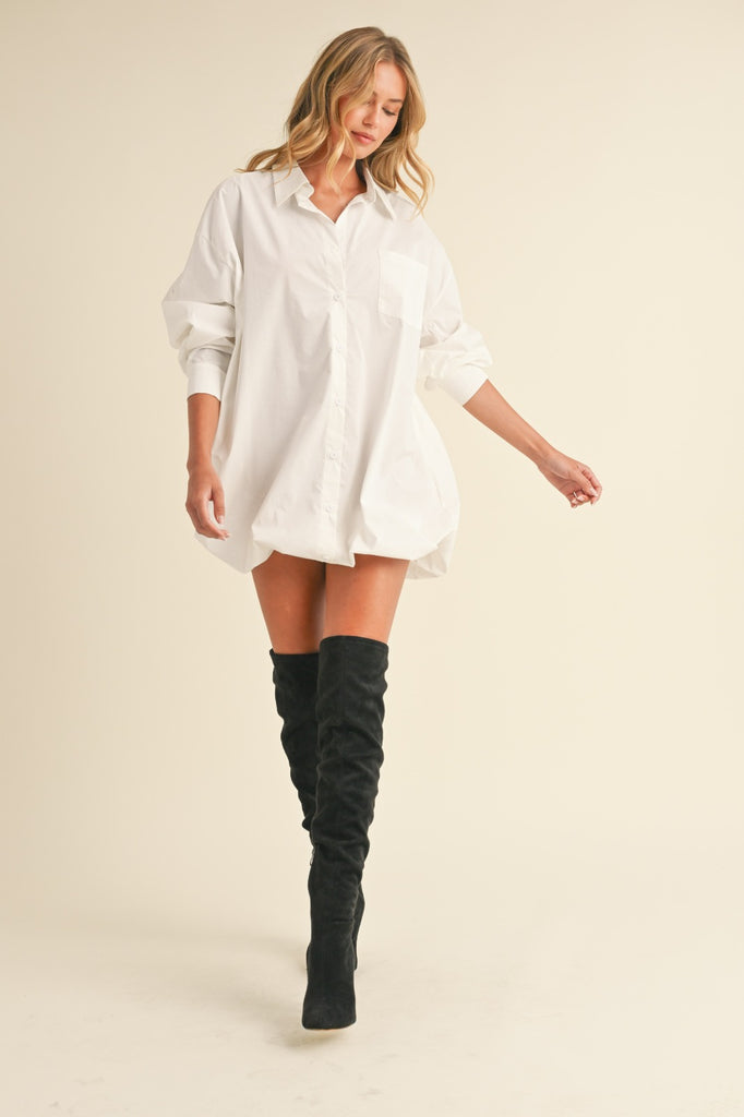 Risky Business White Bubble Hem Shirt Dress