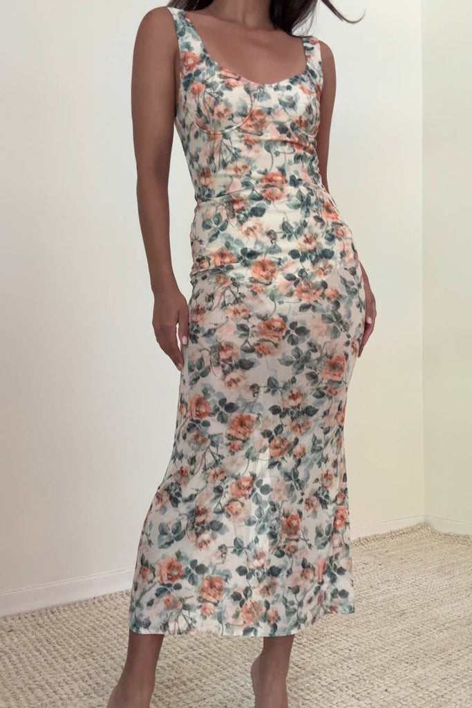 Central Park Floral Bodysuit Midi Dress