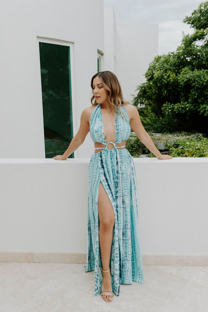 Stuck In Santorini Blue Cut Out Maxi Dress