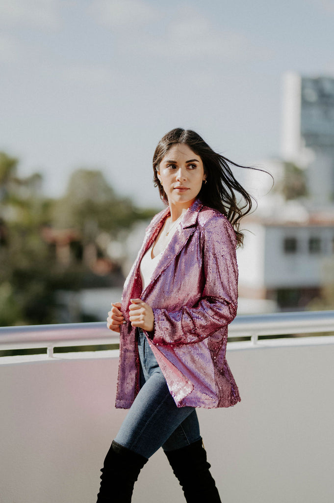 Shine On Matte Pink Sequin Blazer