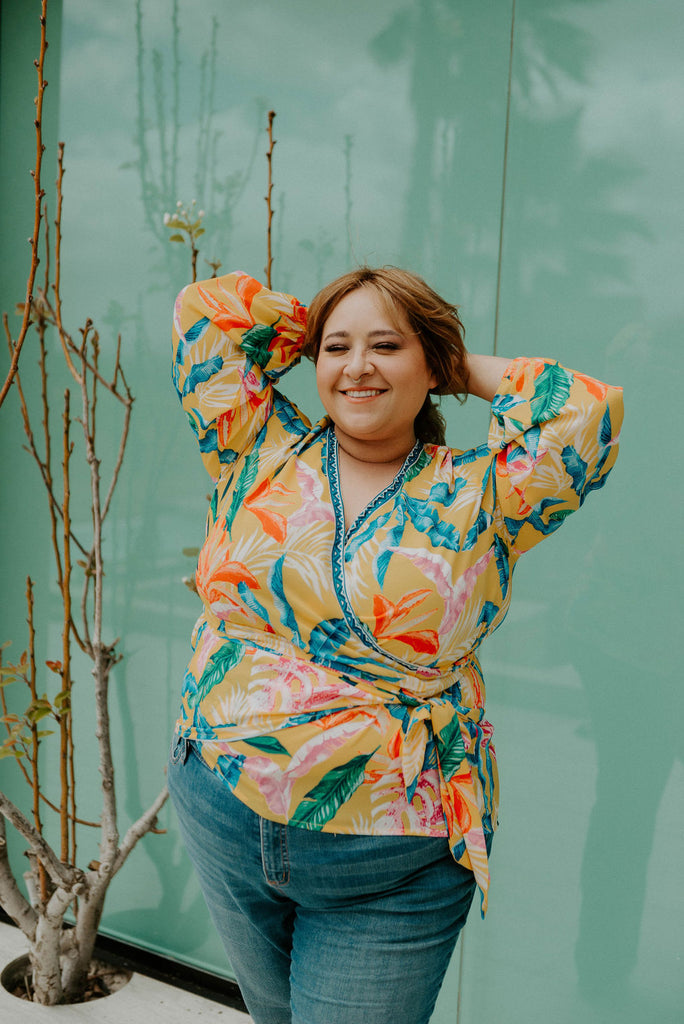 Take Me Dancing Floral Print Plus Size Wrap Top