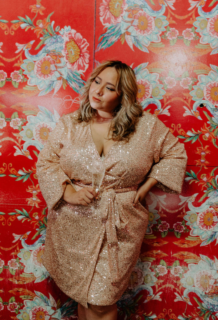 About Last Night Plus Size Sequin Wrap Dress