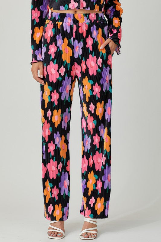 Amy Floral Print Plisse Pants